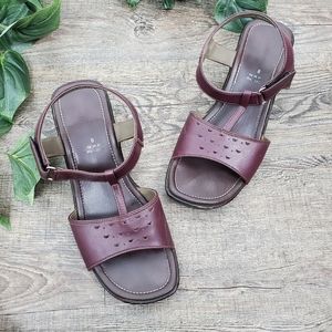 M.R.P Sandals Shoes Mary Jane Wedges Square Toe Vintage 90s Y2K Burgundy Purple